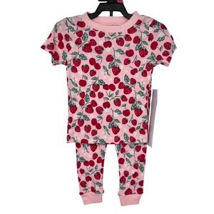 NWT Wonder Nation Pajamas Girl 18M Pink Strawberry Cherry Print Snug Fit 2pc Set
